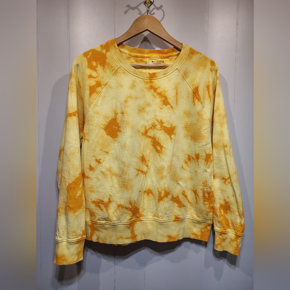 Athleta Sundown Tie Dye Yellow Gold Pullover Sweatshirt Medium Cotton